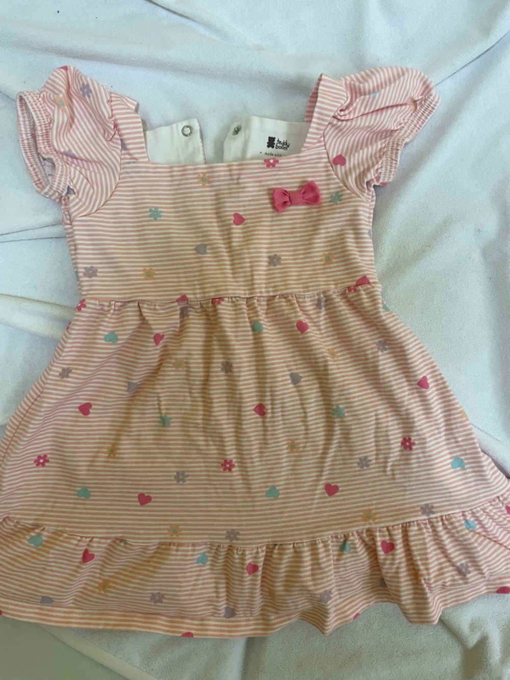 Toddler Pink Stripe Dress with Heart & Flower Print